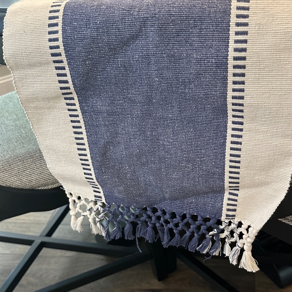 Hobby Lobby 14x70 table runner blue and cream